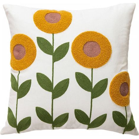 Decorative pillowcase, square embroidery cushion set, modern plant floral pattern (1/5)