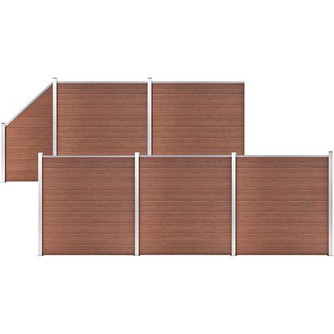 Ensemble de clôture WPC 5 Carré + 1 Incliné 965 x 186 cm Marron (1/5)