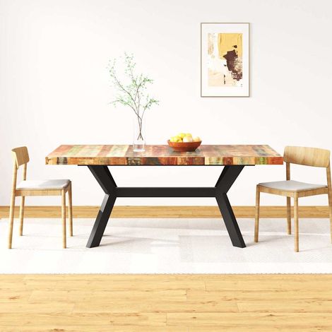244804 Dining Table Solid Reclaimed Wood and Steel Cross 180 cm vidaXL