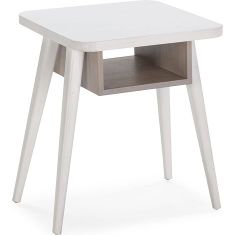 Table de chevet 50x50x60 Bois Blanc Patine Grise (1/3)