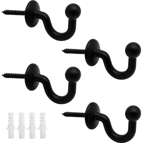4-teiliges Set schwarzer Metall-Raffhalter (64 mm) zur Wandmontage, U-förmige Multifunktions-Raffhalter zum Raffen von Gardinen und Aufhängen von Kleidung oder Taschen (1/5)