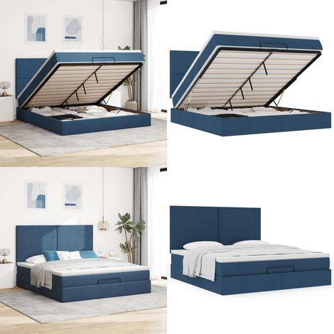 Struttura Letto Pouf con Materasso Blu 180x200cm in Tessuto - Materasso a molle insacchettate - Letto con stoccaggio