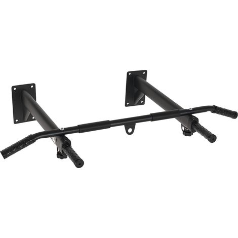 Wandmontierte Klimmzugstange mit integrierter Boxsack- oder TRX-Gurthalterung, max. Belastung 150 kg, schwarzer Stahl