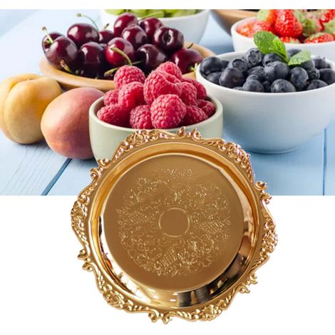 Assiette Décorative Métal Doré Rétro pour Desserts Fruits et Cake - Plateau à 32g pour Fêtes Mariage et Restaurant (1/5)