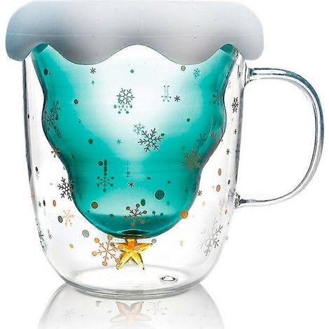 Tasse de Noël double paroi avec couvercle, tasse à café en verre borosilicate de haute qualité (1/4)