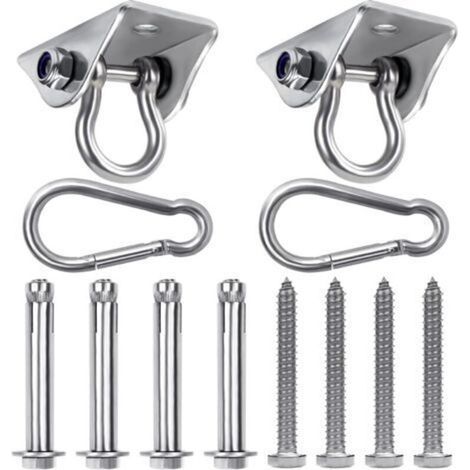 Crochets de suspension plafond robustes en acier inoxydable rotatifs – Lot de 2, charge max. 400 kg, pour hamac, chaise suspendue ou sac de frappe (1/5)