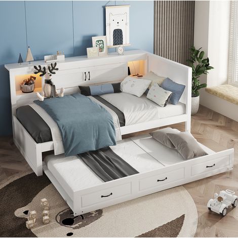 Ausziehbett 90x200 cm Mit Schublade Weiß (1/5)