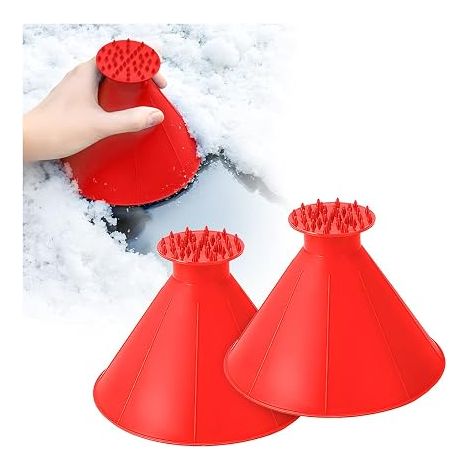 2 x Round Ice Scrapers, Universal Car Ice Scraper, Multifunctional Cleaning Snow Shovel, Car Accessories, for SUV, Cars Windshields Car Windows (Red) (1/5)