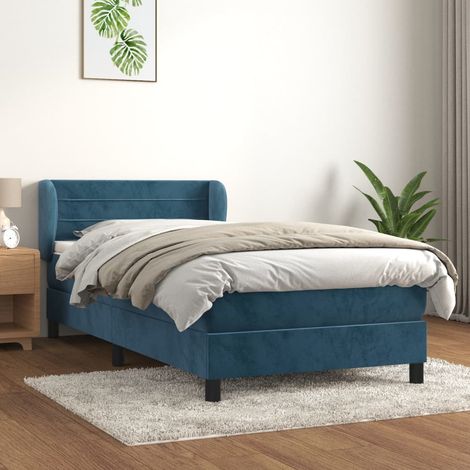 Lit simple - 90x190 cm, Sommier à lattes de lit avec matelas Bleu foncé FR357337 Maison Chic (1/5)