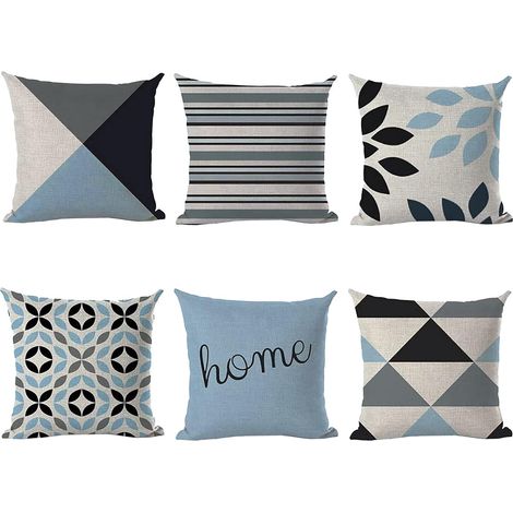 Lot de 6 taies d'oreiller en lin 45 x 45 cm, motif de géométrie de ligne, housse de coussin décorative, housse de coussin pour canapé bureau (1/5)