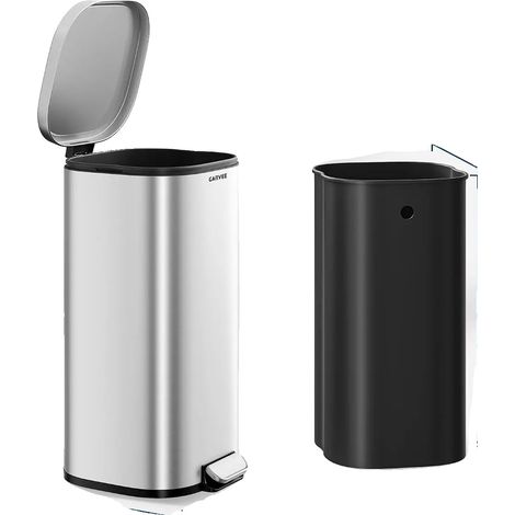Cubo de basura con pedal, tapa de cierre suave, cubo interior extraíble, acero inoxidable. (1/2)
