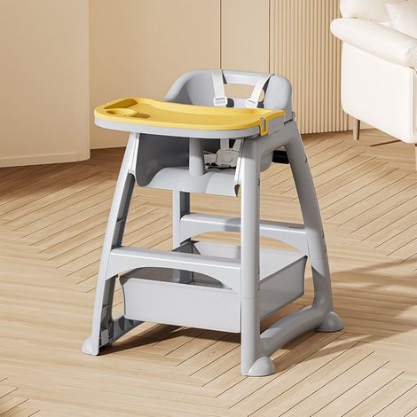 Chaise repas, 3 plateaux interchangeables, harnais 5 points, tablette amovible, roulettes verrouillables, 6 mois à 3 ans (1/5)