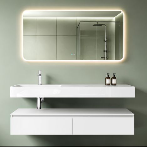 Mai & Mai Badmöbelset Waschtisch mit Unterschrank Weiß matt 150x48x25cm mit Soft-Close Schubladen inkl. Mineralguss-Waschbecken und LED-Badspiegel UP