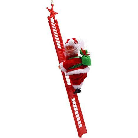 Elektrischer Weihnachtsmann mit Kletterleiter, Musik, batteriebetrieben, Christbaumschmuck - Weihnachtsfeierzubehör