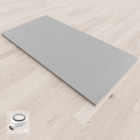 BAYA Receveur de douche 80 x 180 cm Gris extra-plat aspect pierre + bonde incluse