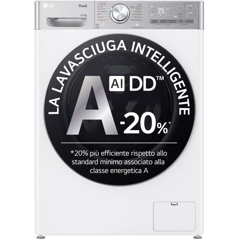 Lavasciuga LG D4R9513TPWC da 13/7 kg con tecnologia AI DD, classe energetica D, 1400 giri, TurboWash 360°, funzione vapore, autodosaggio e connettività Wi-Fi, installazione libera frontale, colore bia (1/5)