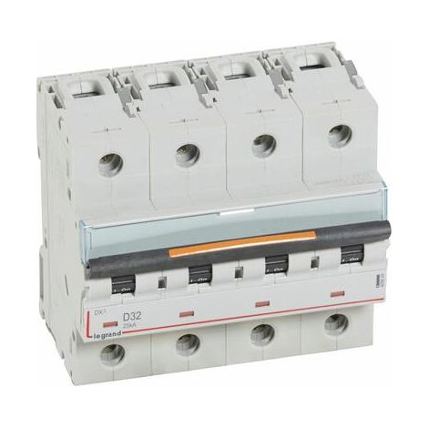 Disjoncteur DX³ 25kA arrivée haute et départ bas à vis 4P 400V - 32A - courbe D - 6 modules - 409849 - LEGRAND
