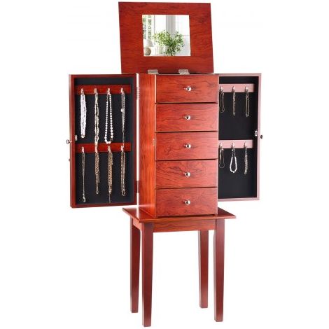Armoire à bijoux sur pied en bois coffre rangement à bijoux avec (1/5)