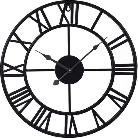 Sinbinta – Horloge murale silencieuse en métal noir 40 cm – Chiffres romains modernes – Mouvement à quartz sans tic-tac pour salon et cuisine