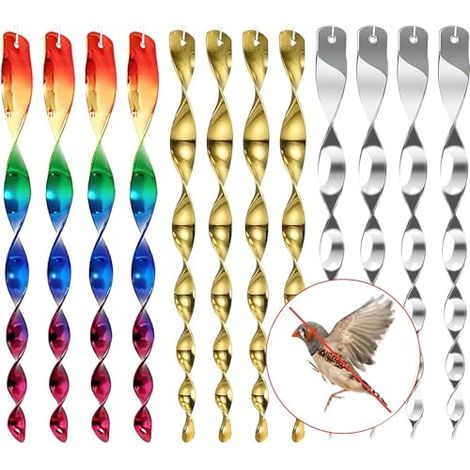 12er-Pack reflektierende Vogelabwehrstäbe, 3 Farben zum Aufhängen von Vogelabwehrmitteln, reflektierende Spiralvogelabwehrmittel, halten Sie Vögel von Ihrem Haus, Garten fern,