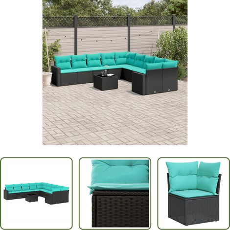 vidaXL Rattanmöbel - 11-tlg. Garten-Sofagarnitur mit Kissen Schwarz Poly Rattan (1/5)