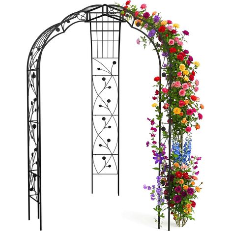 Relaxdays Pavillon à roses, métal, H x L x P : 250 x 178 x 178 cm, arche de jardin pour plantes grimpantes, noir (1/5)