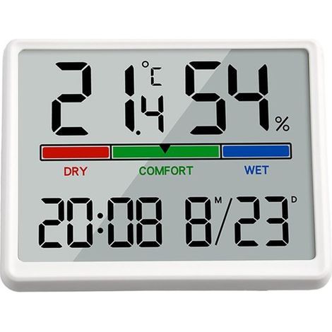 Longziming – Digitale Kalenderuhr – Großes LCD-Display mit Anzeige von Uhrzeit, Datum, Temperatur und Luftfeuchtigkeit – Wand- und Tischuhr – Weiß (1/5)