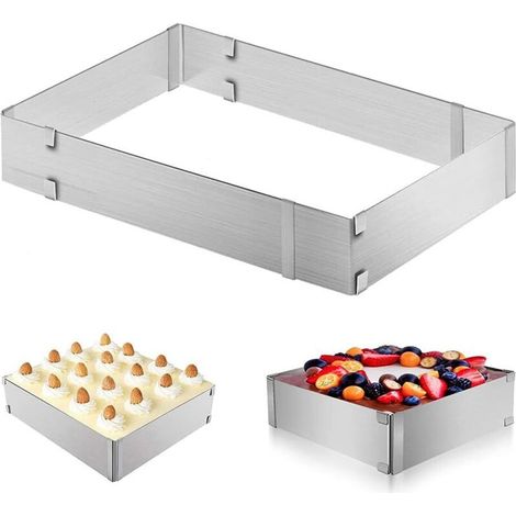 Teglia rettangolare regolabile in acciaio inox per torte e mousse, con struttura estensibile per entremets e pan di Spagna - Crezuo (1/4)
