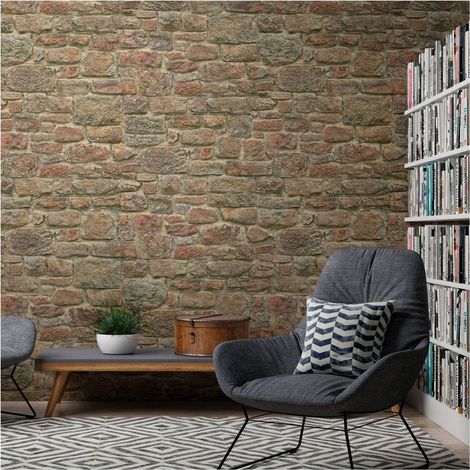 Photo wallpaper Profhome 393181 hot embossed non-woven wallpaper smooth stone look matt orange red brown 1.59 m x 2.8 m (1/3)