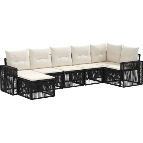 Gartensofa-set 7 pcs Schwarz und Cremeweiß Poly-Rattan vidaXL