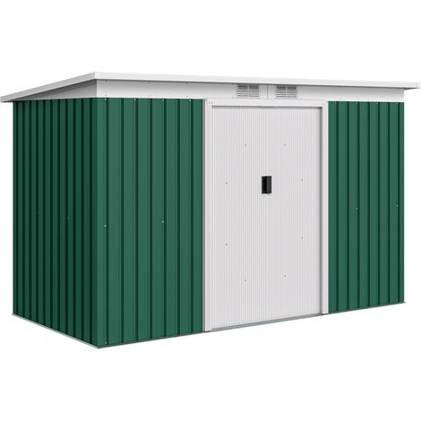 Metall-Gartenhaus (280 x 130 x 172 cm), 6,3 m³, mit Pultdach und Schiebetür, wetterfest, für Garten, Terrasse oder Hinterhof, in Anthrazit oder Dunkelgrün
