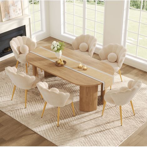 6 sedie da pranzo 60x62,5x83 cm in tessuto peluche beige, schienale avvolgente – MEUBLIV (1/5)