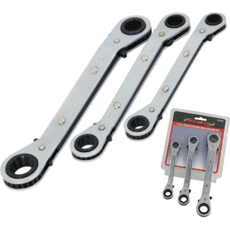 Neilsen 3pc Offset Ratchet Spanner Set Ratchet Ring Spanners Metric 10 - 17mm