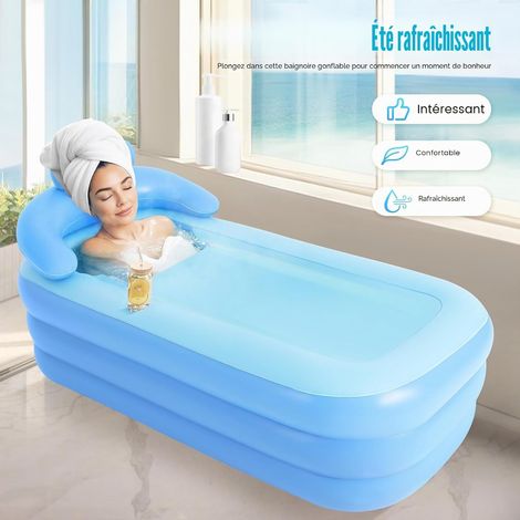 Baignoire gonflable en PVC pour adulte - Baignoire gonflable autoportante pliable pour balcon, jardin, voyage, bleu, 160 x 84 x 64 cm (1/5)