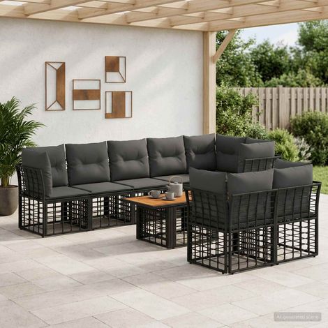 vidaXL Set Divano da Giardino 9 pz Nero e Grigio scuro (1/5)