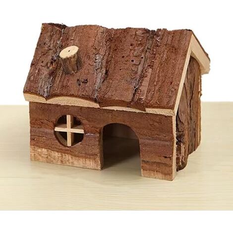 Maison en bois d'écorce pour hamster - Plateforme - Décoration pour hamster - Cachette pour animal domestique - Abri pour hamster (19 x 10 x 13 cm) (1/4)