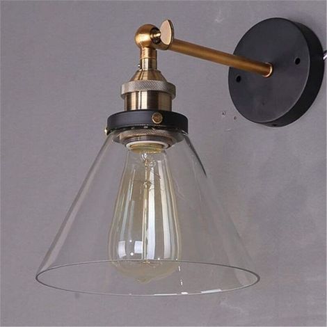 Ecleanfy - Applique murale vintage industrielle en verre et laiton – Éclairage E27 pour cuisine, salon, chambre – Dimensions 18,5x23cm (1/4)