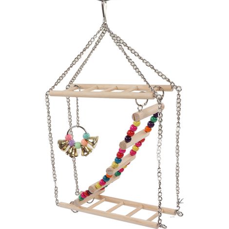 Échelle balançoire colorée en bois avec perles pour perroquets - Jouet pour cage d'oiseaux domestiques (1/5)