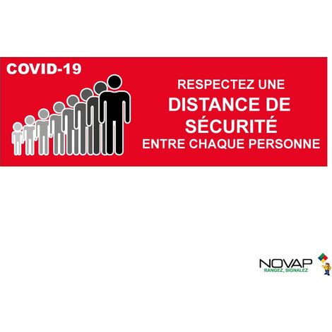 Panneau COVID19 Distance de sécurité - Rouge - spécial sol - 450x150 mm - 4007618