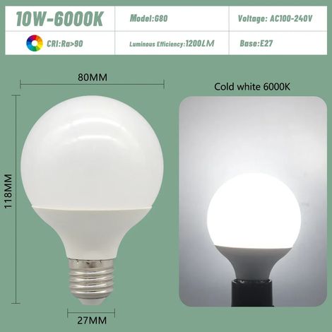 Ampoules LED E27 (10 W, 6 000 K, 3 unités), basse consommation, universelles, type ampoule, pour coiffeuse (1/3)