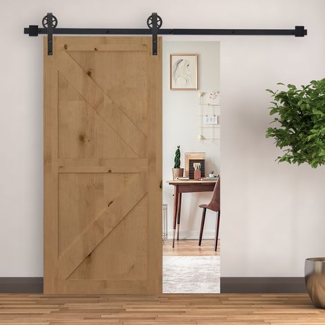 200 cm Rail pour porte coulissante Kit , Épaisseur 34-40 mm pour installation Porte murale complète Accessoires pour portes coulissantes individuelles, Acier noir (1/5)