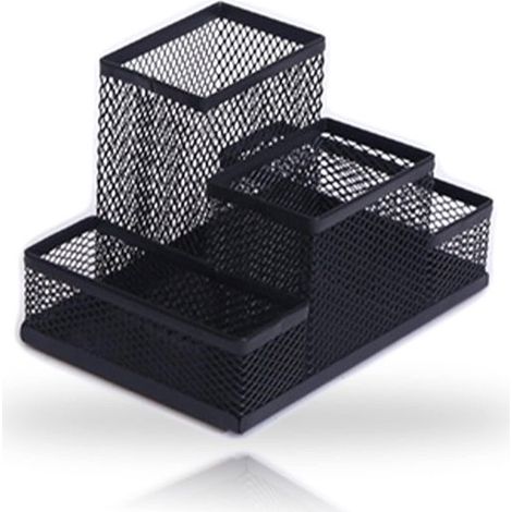 Organiseur de bureau en métal grillagé – 4 compartiments et tiroir – Porte-stylos et rangement de table – Pour bureau, maison et école – 15,4 x 10,3 x 9,8 cm (1/5)