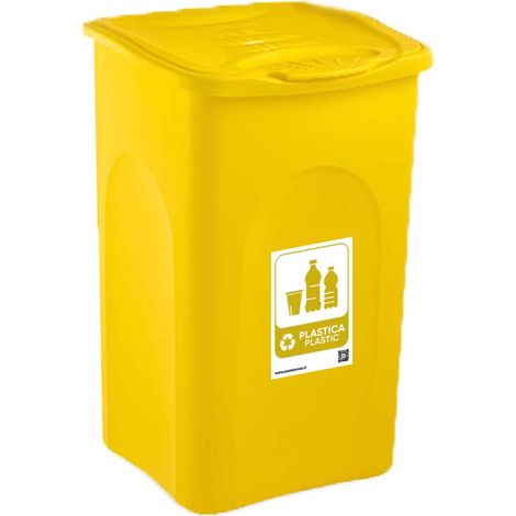 Bidone giallo 50LT con Coperchio + etichetta plastica per la Raccolta Differenziata Pattumiera Cestino contenitore Multiuso Made in Italy da interno o esterno casa giardino terrazzo locali commercial (1/4)