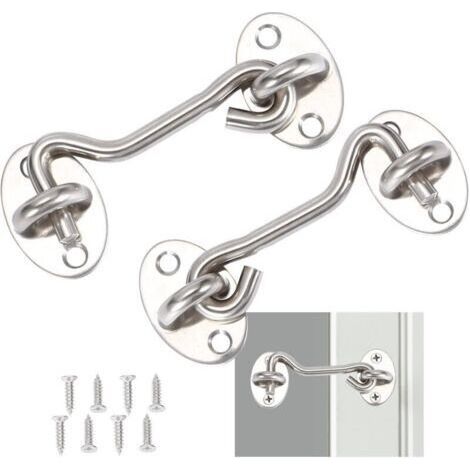 2 Pièces,Crochet Fermeture Porte,Serrure à Crochet de Porte en Acier Inoxydable Argent,Avec Vis de Montage,Pour Fenêtre,Porte de Grange,Porte de Hangar,Porte de Garage(7.5cm) (1/4)