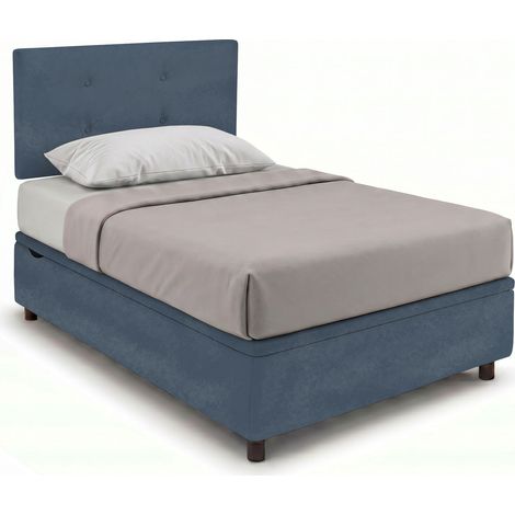 Letto Singolo Contenitore Imbottito 80x200 cm Microfibra Blu BoxMax Testata Button (1/5)