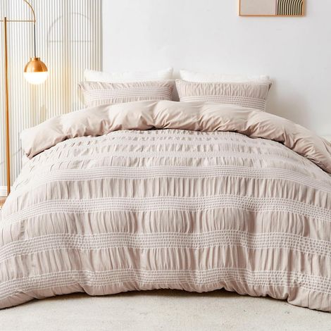 Bettwäsche-Set 220x240 cm 3-teilig Khaki Gestreift Mikrofaser mit Reißverschluss
