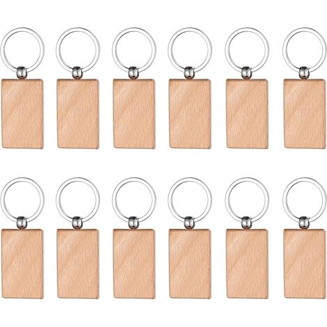 Porte-clés en bois vierges 12 pièces porte-clés en bois porte-clés bricolage personnalisé pour la peinture décorer, (1/5)