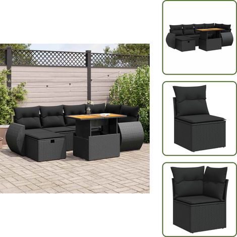 Cuscini per schienale - vidaXL Set Divani da Giardino con Cuscini 8 pz Nero Polyrattan Acacia - Rattan PE