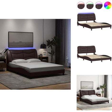 Bettgestell mit LED ohne Matratze Dunkelbraun 120x200 cm Stoff - Bettsofa - Doppelbett - Boxspringbetten - Lattenrost - Holzrahmen (1/5)