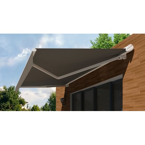 Store banne Semi-coffre COVER 5x3m - Motorisé à télécommande (Motorisé à télécommande secours - Blanc - Taupe) (1/5)